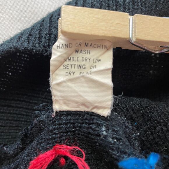 Vintage Sweater Size Petite Medium MP Black White Knit Retro Print 80s Pullover - Picture 13 of 15